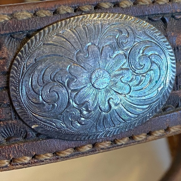 RARE Sunset Trails Sterling & 10k Gold Engraved CONCHO Ranger Belt Buckle - Picture 5 of 16